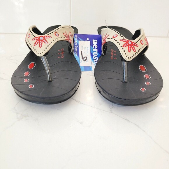NEW Aerosoft Womens Sz 9 Sandals Flip Flop Thong Red Flowers EU 40 Arch Support - Picture 4 of 11